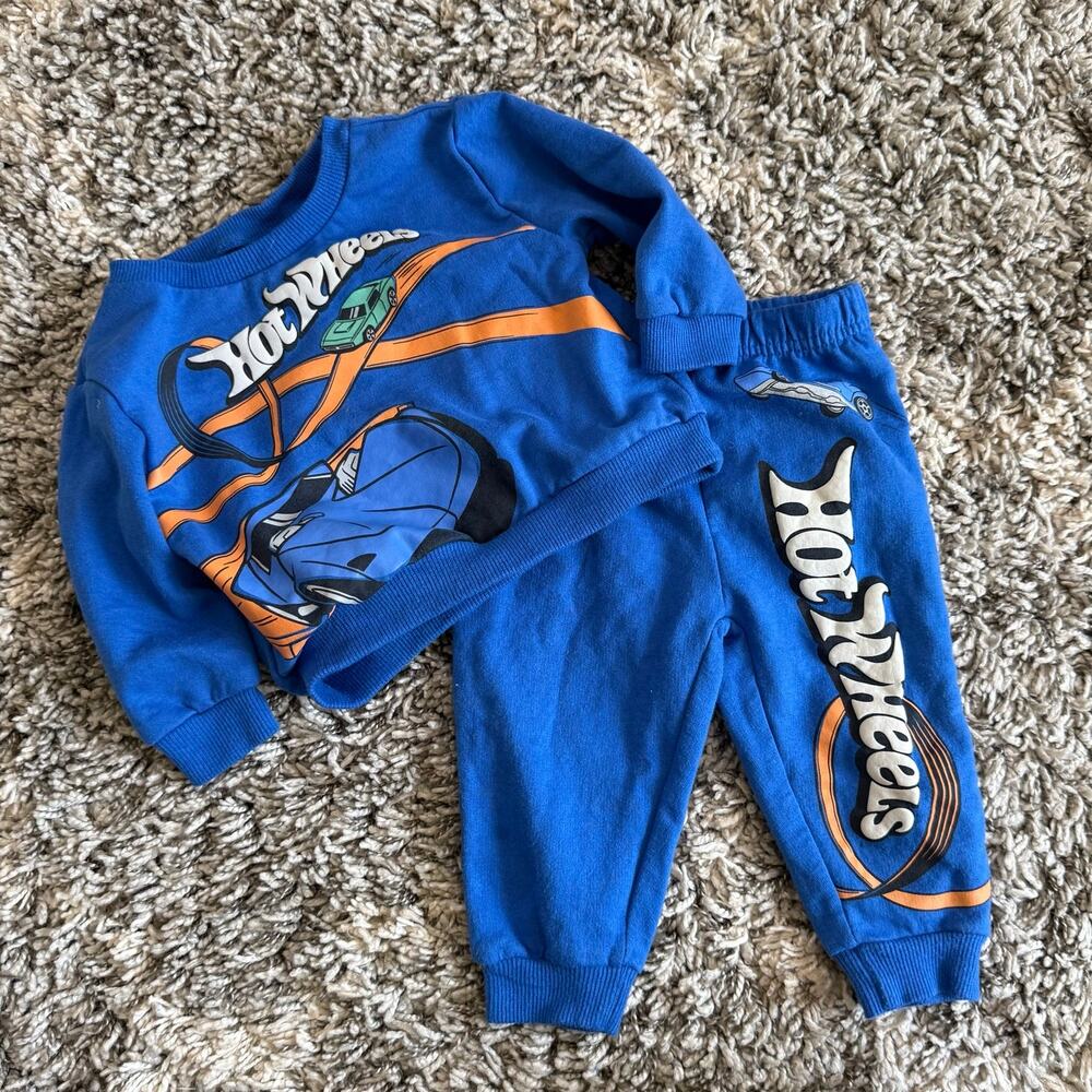 Hot Wheels Sweatsuit 2 Piece Outfit Baby Boy 12 Months Blue Sweatshirt Pants